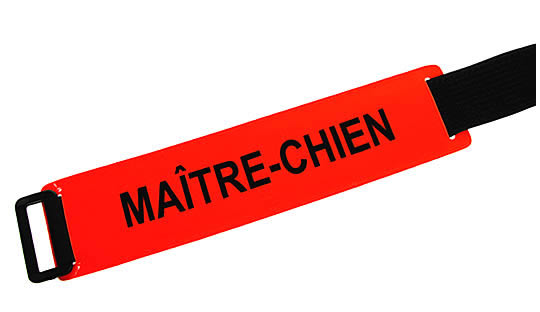 Brassard MAITRE-CHIEN fond rouge orangé texte noir