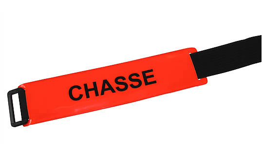 Brassard CHASSE fond rouge orangé texte noir